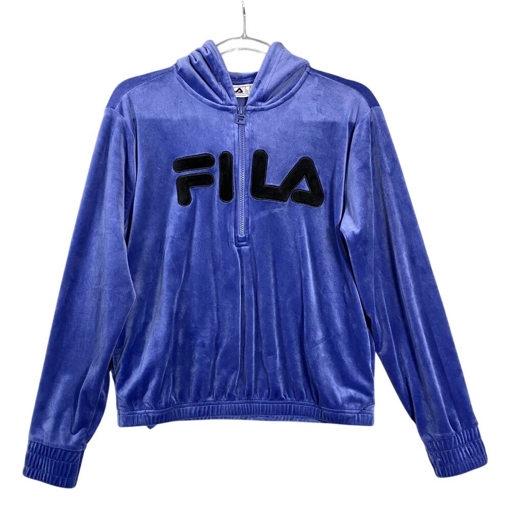 Women’s Pullover Hoodie Fila Activewear Logo Half Zip Crop Velour Sweatshirt